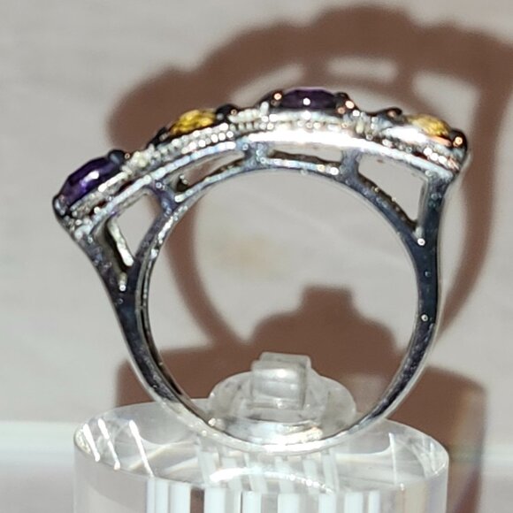.925 Sterling Silver Natural Amethyst/Garnet/Citrine Ring Size 7 Value $670 - Picture 4 of 7